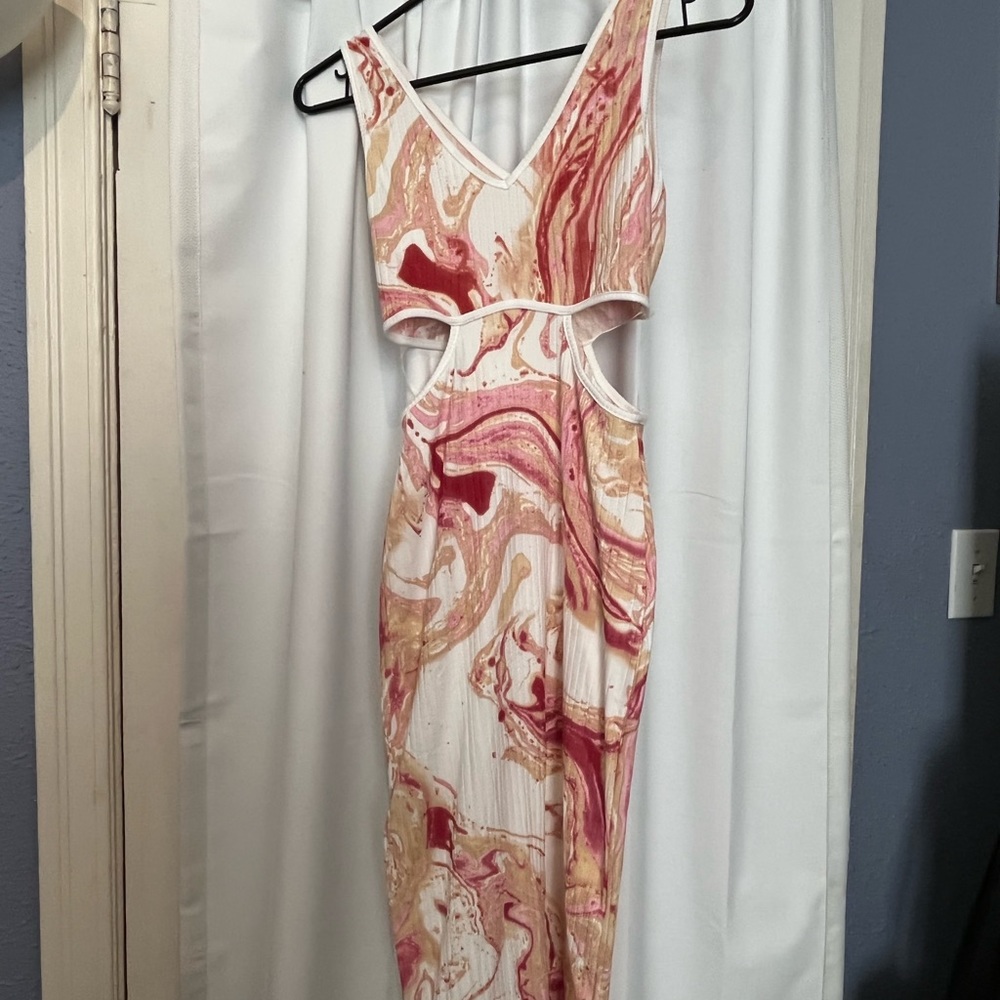 Pink, Beige, White marble bodycon dress.
